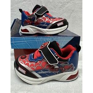 Marvel Spider-Man Light Up Toddler Sneakers Size 7t Boys Red Blue Hook & Loop